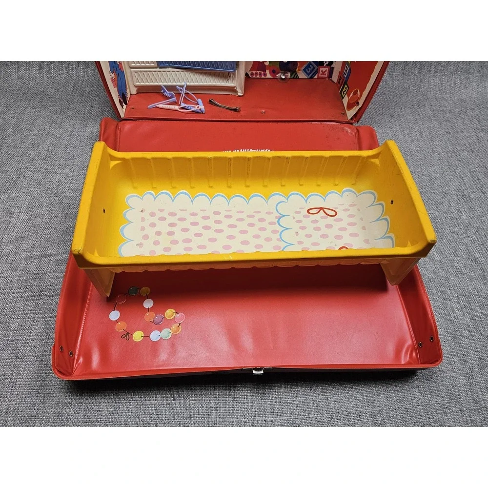 Mattel Cheerful Tearful Nursery Baby Doll Playset Case Bed Chair 1965 Vintage